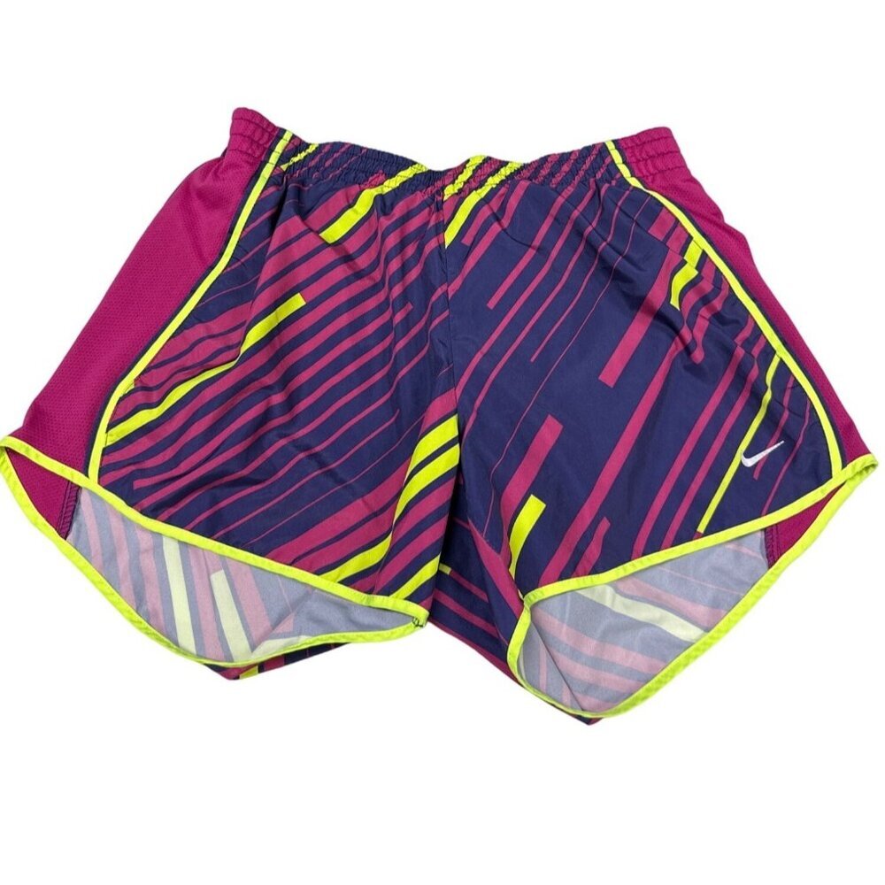 Nike Dri-Fit Active Neon Purple Yellow Running Short Drawstring Lined Sz M